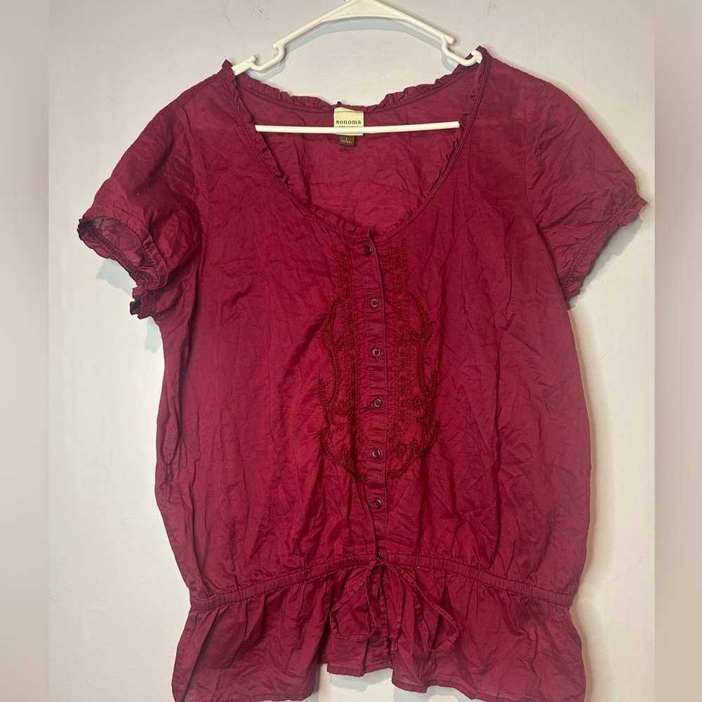 Sonoma Red Ruffled Puff Sleeve Blouse